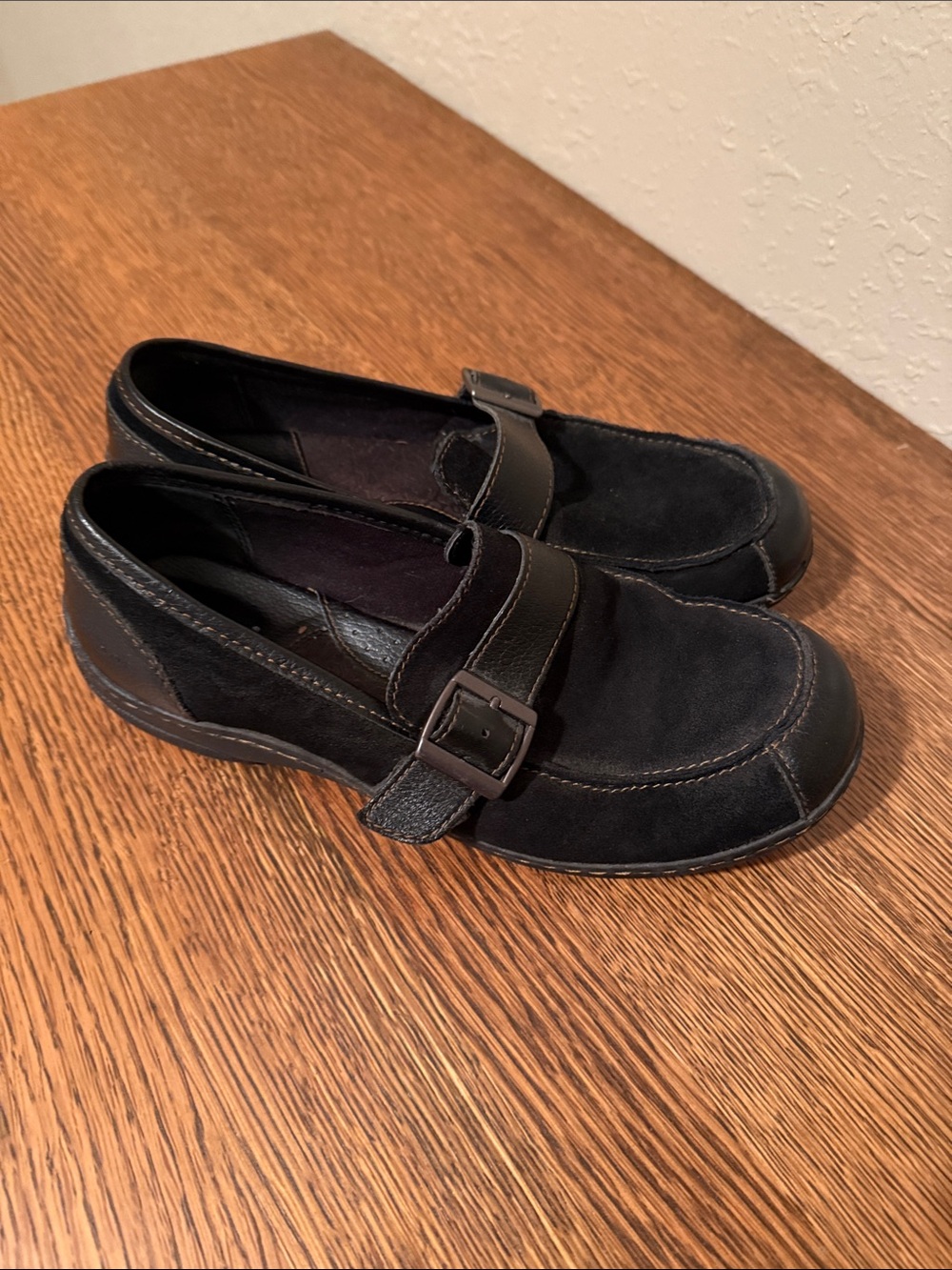b.o.c. Black Suede Buckle Penny Loafers